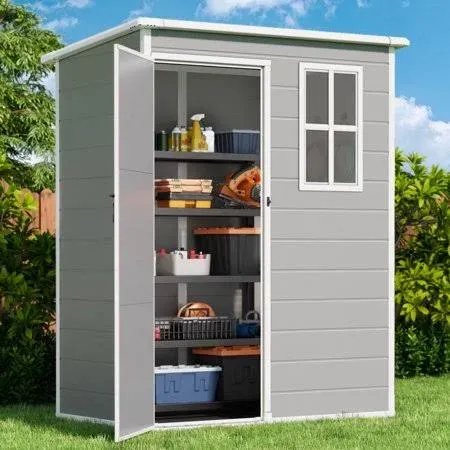 Outdoor Storage Shed, 5x3 ft Resin Garden Shed with double-layer Thick Floor ...