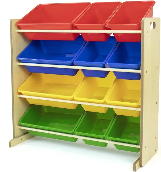 Humble Crew, Natural/Primar<wbr/>y Kids&#039; Toy Storage Organizer with 12 Plastic Bins