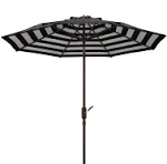 Safavieh Athens Inside Out Striped 9ft Crank Outdoor Auto Tilt Umbrella - Black