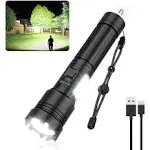 Magnetic Rechargeable 10000 High Lumens, Super Bright LED Flashlight with COB Wo