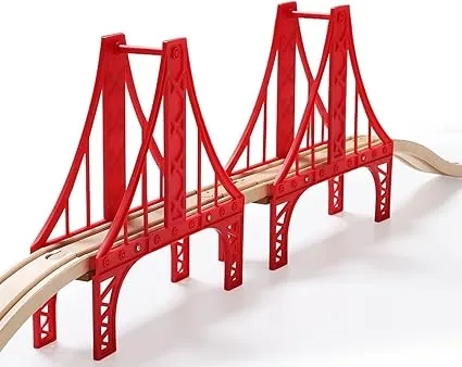 SainSmart Jr. Wooden Train Set Accessories, Double Suspension Bridge Set, Compatible with Brio, Thomas, Melissa and Doug