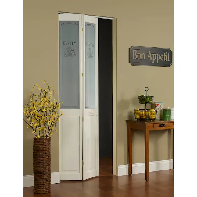 Pinecroft Pantry 24-in x 80-in Pine Wood 2-panel Square Frosted Glass Smooth Solid Core Unfinished Pine Wood Closet Bifold Door (Hardware Included)