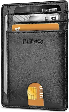 Buffway Slim Minimalist Front Pocket RFID Blocking Leather Wallets for Men and Women