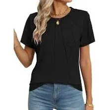 Womens Summer Pleated T Shirt Blouse Ladies Loose Short Sleeve Tops Plus Size