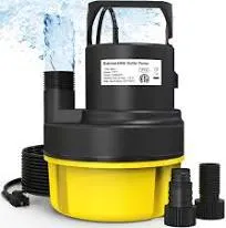 2HP Sump Pump Submersible, 5500GPH Sump Pump Utility Water Pump Portable Transfer Electric Water Sump Pumps with 25FT Cord for Swimming Pool Draining, Garden, Basement, Flood, Hot Tub, Yellow