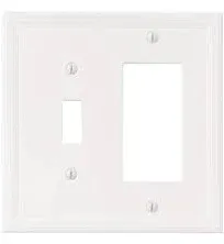 Questech Decor Single Toggle/Single Rocker Combo Light Switch Cover, 2-Gang Electrical Wall Plate, Double Switch Decorator Standard Size GFCI Receptacle Cover, Decorative Architectural Cornice, White