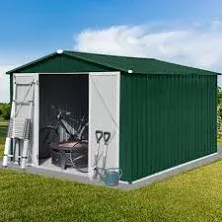 DHPM 10FT x 8FT Outdoor Sheds Storage Clearance Metal Tool House with Lockable Door Vents