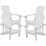 Flash Furniture Set of 4 Charlestown All-Weather Poly Resin Wood Adirondack Chairs in White