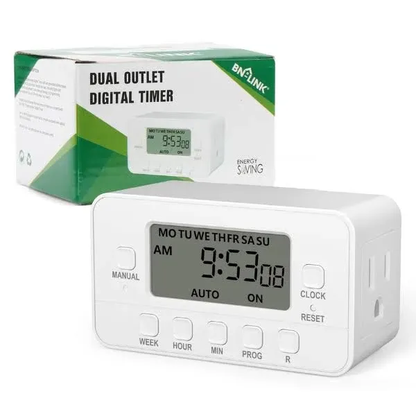 7-Day Heavy Duty Digital Timer with Dual Outlet LCD Display 3-Prong BN-LINK 1 Piece