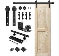 S&Z TOPHAND 84 in. Unfinished British Brace Knotty Barn Door Sliding Door Hardware Kit/Solid Wood/Sliding Door/Double Surfaces