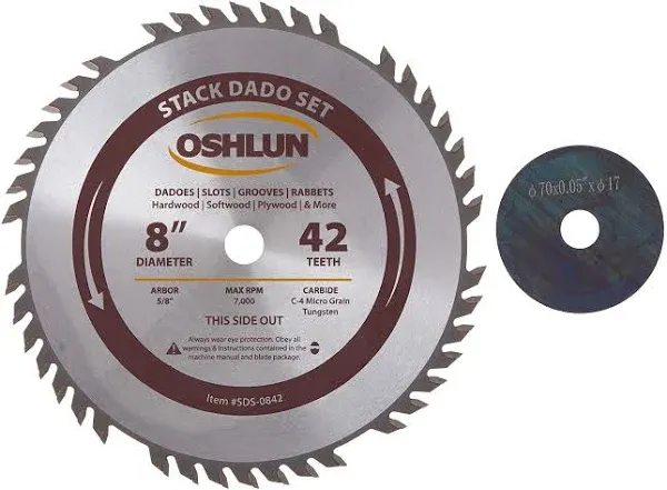 Oshlun sds-0842 8-Inch 42 Tooth Stack Dado Set with 5/8-Inch Arbor