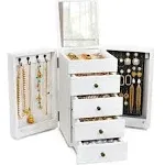 Jewelry Box Wood for Wowen, 5-Layer Large Organizer Box with Mirror White