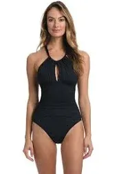 La Blanca Women's Island Goddess High Neck Keyhole One Piece Swimsuit