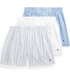 Polo Ralph Lauren 3-Pack Men&#039;s Classic Cotton Woven Boxer Shorts Blue Multi