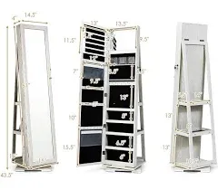 Costway 2-in-1 Rotatable Jewelry Cabinet/Lockable Mirrored Organizer