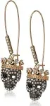 Betsey Johnson Two-Tone Pave Skull Long Drop Earrings