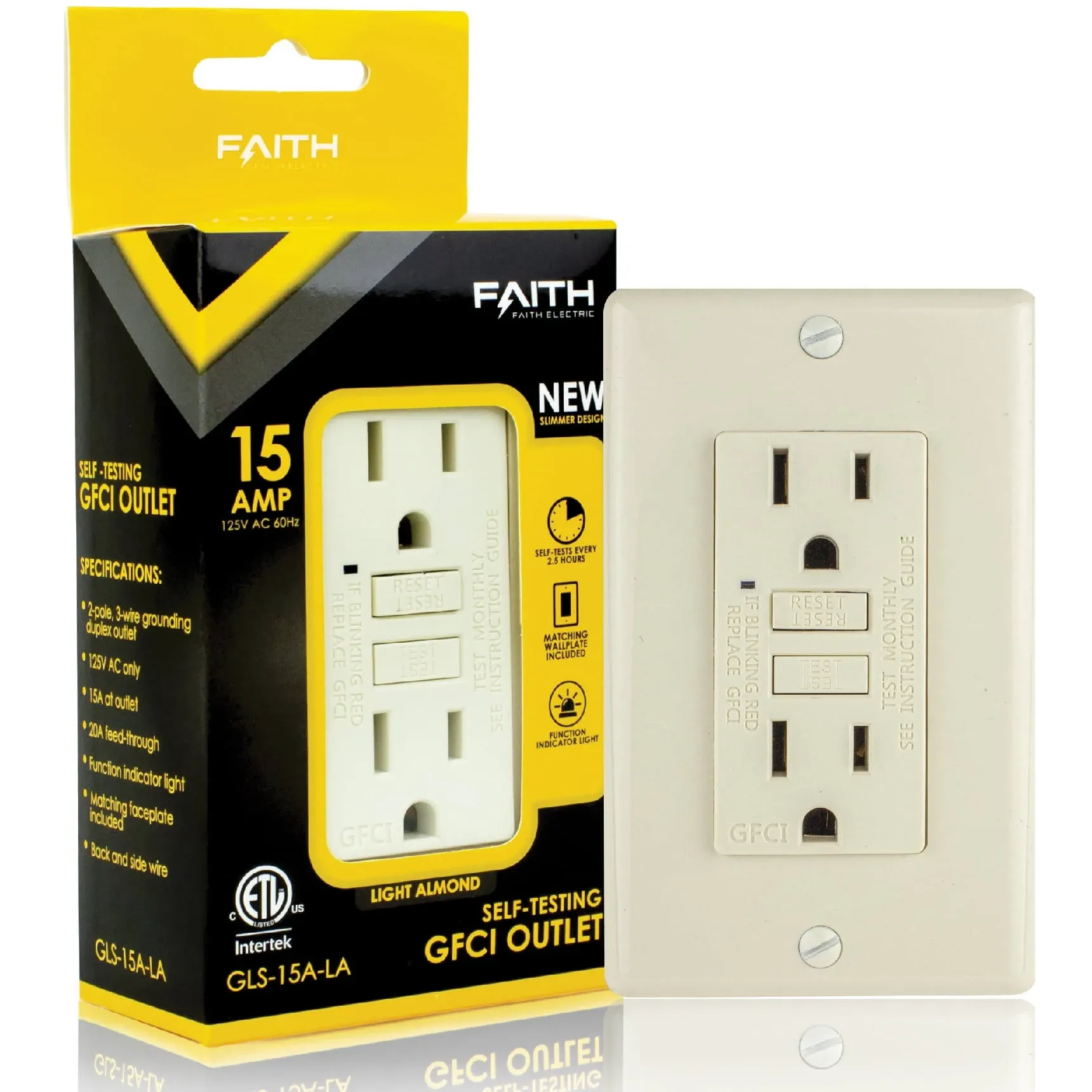 15A GFCI Outlet, Non-Tamper-Res<wbr/>istant GFI Duplex Receptacles with LED Indicator,