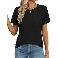 Kistore Womens Casual Crew Neck Short Sleeve Pleated Tops Blouses Fashion Clothes 2024