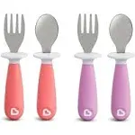 Munchkin Raise Toddler Fork and Spoon, 4 Pack, Pink/Purple