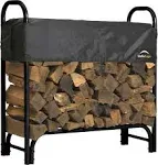 Fast Furnishings Outdoor Firewood Rack 4-Ft Steel Frame Wood Log Storage with Cover