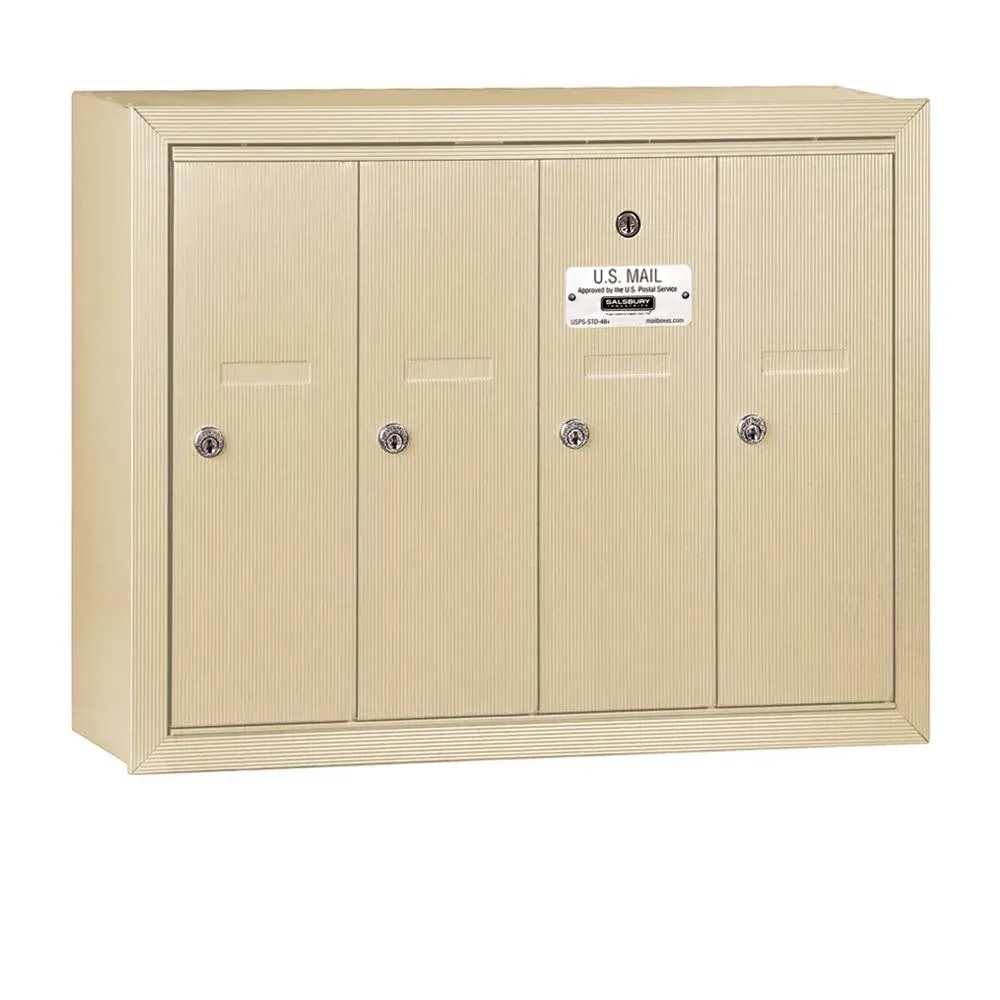 Salsbury Industries Vertical Mailbox - 4 Doors - Sandstone - Surface Mounted - USPS Access