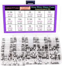 15 Values150Pcs Slow Blow Glass Fuses Assorted Kit 6X30Mm, 250V 0.5A, 1A, 2A, 3A