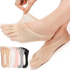 5 Pairs Sock Align Toe Socks for Bunion, Orthopedic Compression Toe Sock Women, No Show Low Cut Five Finger Socks (Toe Socks-A)