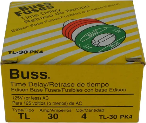 Bussmann TL Time-Delay Plug Fuse (4-Pack) 30 Amp