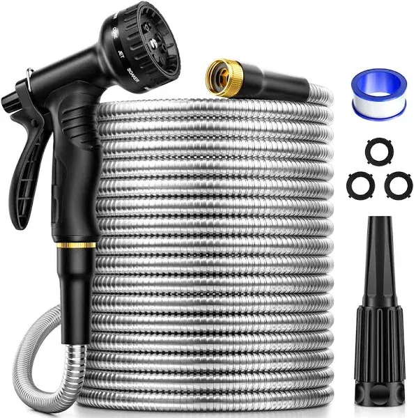 Stainless Steel Garden Hose 50FT 10 Function Nozzle Yard Cleaning Car Washing US