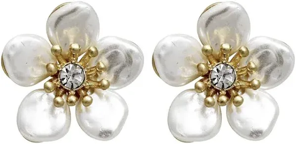 Lonna & Lilly Women's Gold-Tone and White Flower Stud Earrings, 0.5