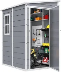 DWVO 5x4ft Resin Outdoor Storage Shed with Floor, Large Waterproof Lockable Storage Shed with Window, Plastic Outside Tool Storage for Garden, Backyard, Patio, Lawn, Gray