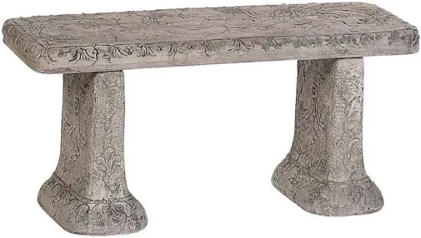 Solid Rock Stoneworks Old World Outdoor Garden Bench, 3-Piece Cast Stone Concrete, 16" H x 35" W x 14" D