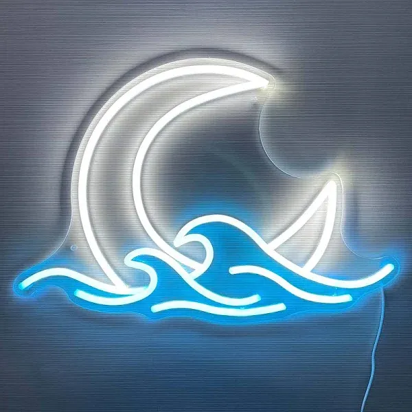 GGK Sunrise Sunset Neon Sign Moon Over Sea Neon Light Twilight Wave LED Wall Signs for Room Decor Anime Neon Light Acrylic Moon Sign (Moonrise)