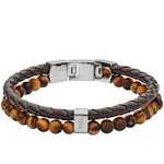 Fossil Men's Tiger's Eye and Leather Bracelet - Brown