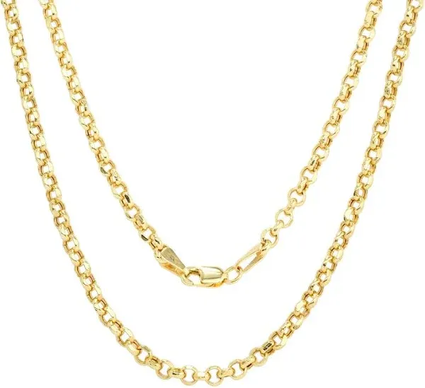 Nuragold 10K Yellow Gold Rolo Circle Cable Round Link Chain Pendant Necklace