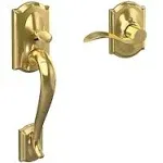 Camelot Front Entry Handleset with Interior Accent Lever for Right Handed Door, Bright Brass - Schlage - FE285 Cam 505 ACC RH