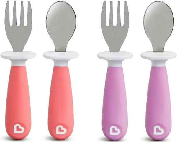 Munchkin Raise Toddler Fork and Spoon 4 Pack (Pink/Purple)