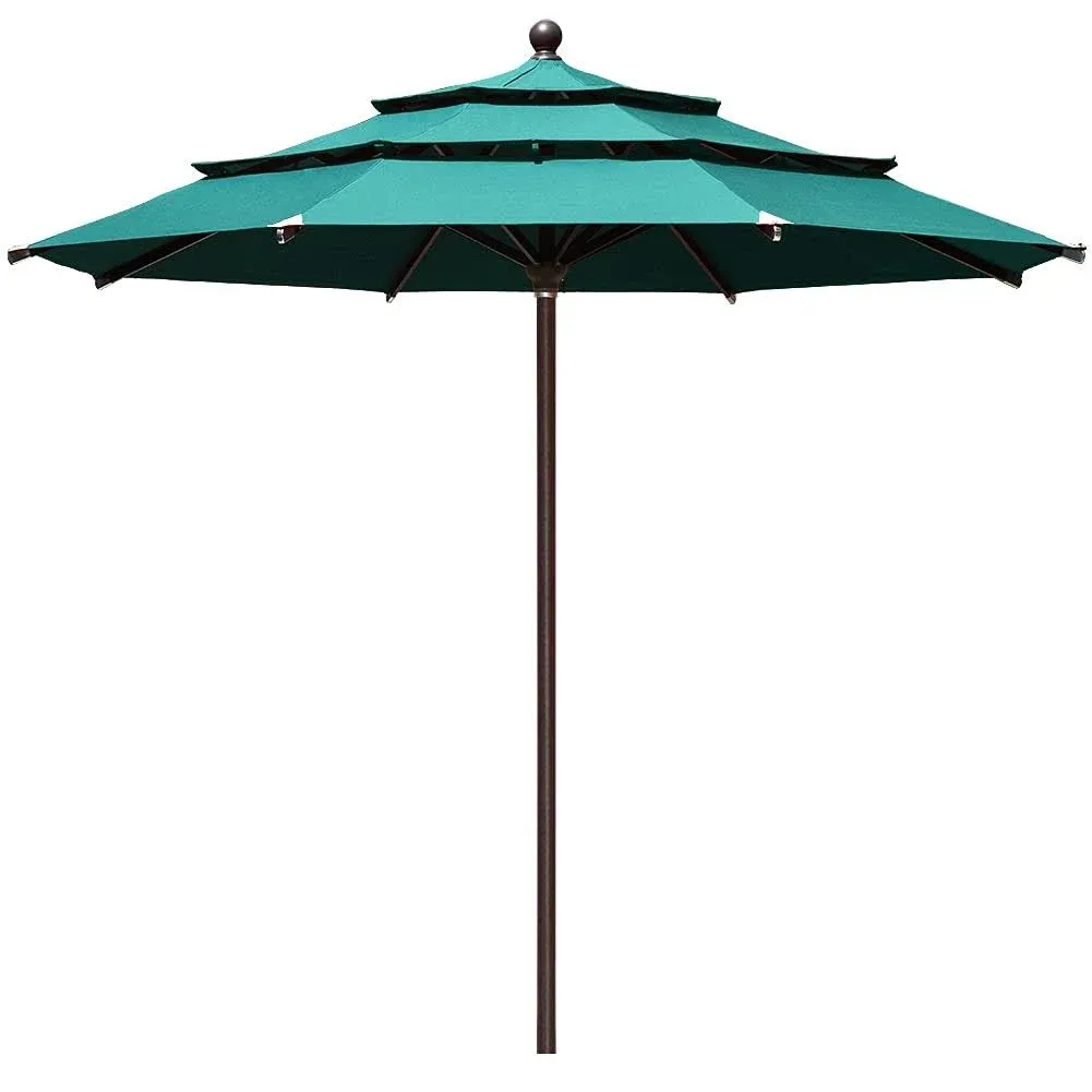 EliteShade USA 10-Year-Non-Fading 11Ft 3 Tiers Market Umbrella Patio Outdoor Cylinder Auto Push-up Table Umbrella with Ventilation, Teal