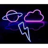 VIOPVERY 3 Pcs Neon Cloud Lightning Planet Signs