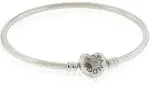 Pandora Moments Silver Bangle Bracelet Logo Heart Clasp 596268-21