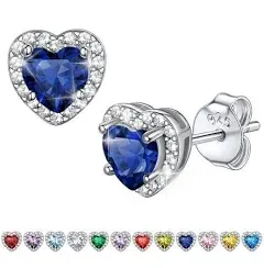 Bestyle Women Sparkling 925 Sterling Silver Birthstone Stud Earrings for