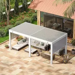 Erommy Outdoor Louvered Pergola with Adjustable Aluminum Rainproof Roof