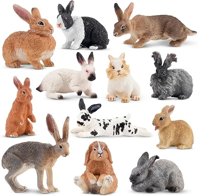 Toymany 12PCS Bunny Figures Toys for Kids, Easter Rabbit Figures Farm Animal Toy for Cake Toppers Party Favors for Toddlers