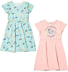 Bluey Mom Dad Bingo Girls 2 Pack Skater Dresses Toddler to Big Kid