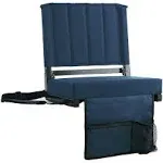 Sport Beats Stadium Seat for Bleachers with Back Support and Cushion Includes Shoulder Strap and Cup Holder, Blue