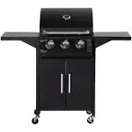 Outsunny 3 Burner Gas Grill W/ Wheels, Storage Shelves, Thermometer, Black