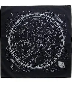 Glow In The Dark Stargazer Bandana - 100% Cotton Black Bandana with Star Chart Design - Made In The USA (22" x 22")