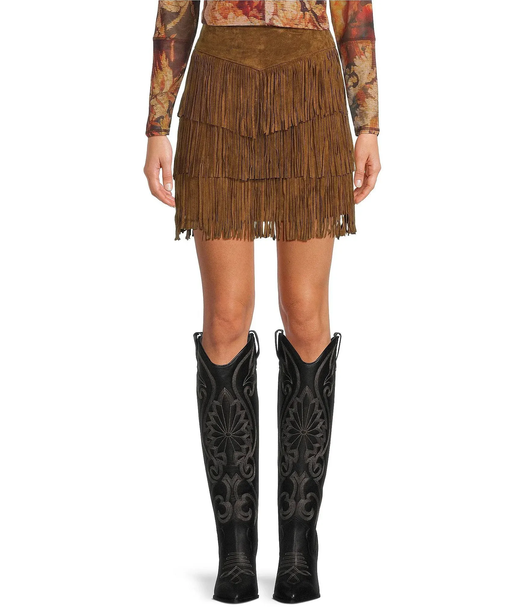 Scully Womens Suede Fringe Mini Skirt