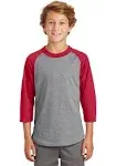 Sport-Tek YT200 Youth Colorblock Raglan Jersey - Heather Grey/Red