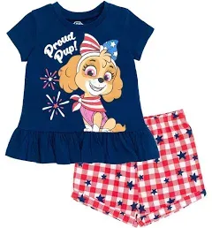 Paw Patrol Skye July 4th Toddler Girls Peplum T-Shirt and Twill Shorts Outfit Set